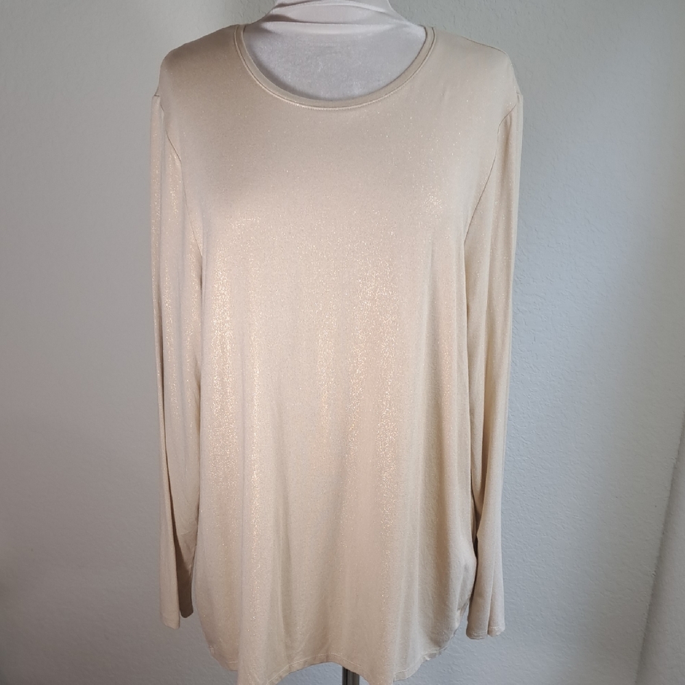 Chico’s Women’s Ultimate Tee Metallic Scoop Neck Top Long Sleeve Classic XL/16